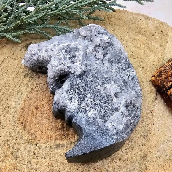 Nature Crystal Cluster Hand Carved Double Side Moon Figure - Picture 3 of 10